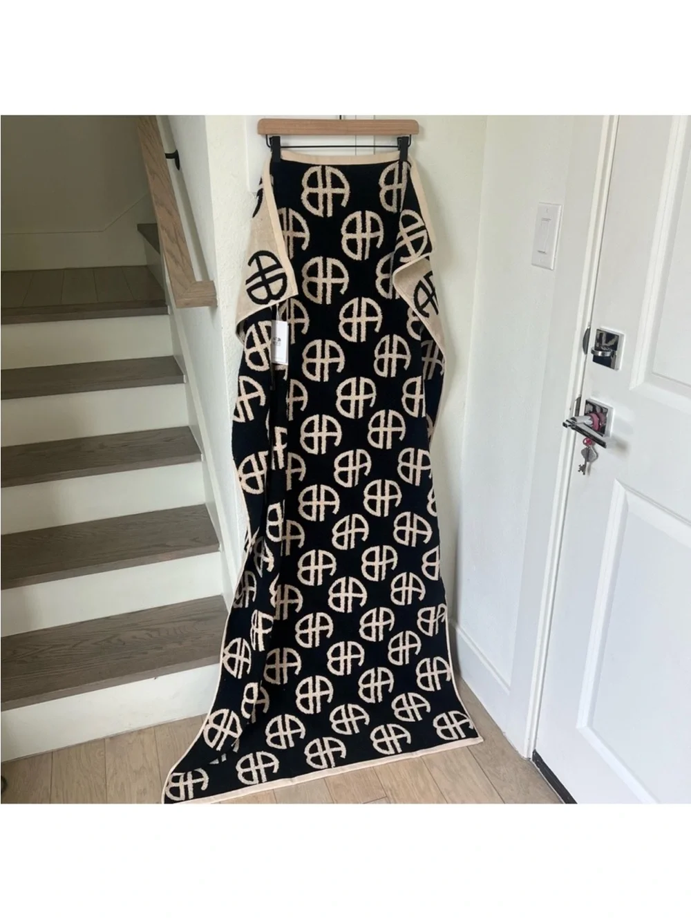 Anine Bing Bahia Towel in Beige and Black Monogram Print NWT